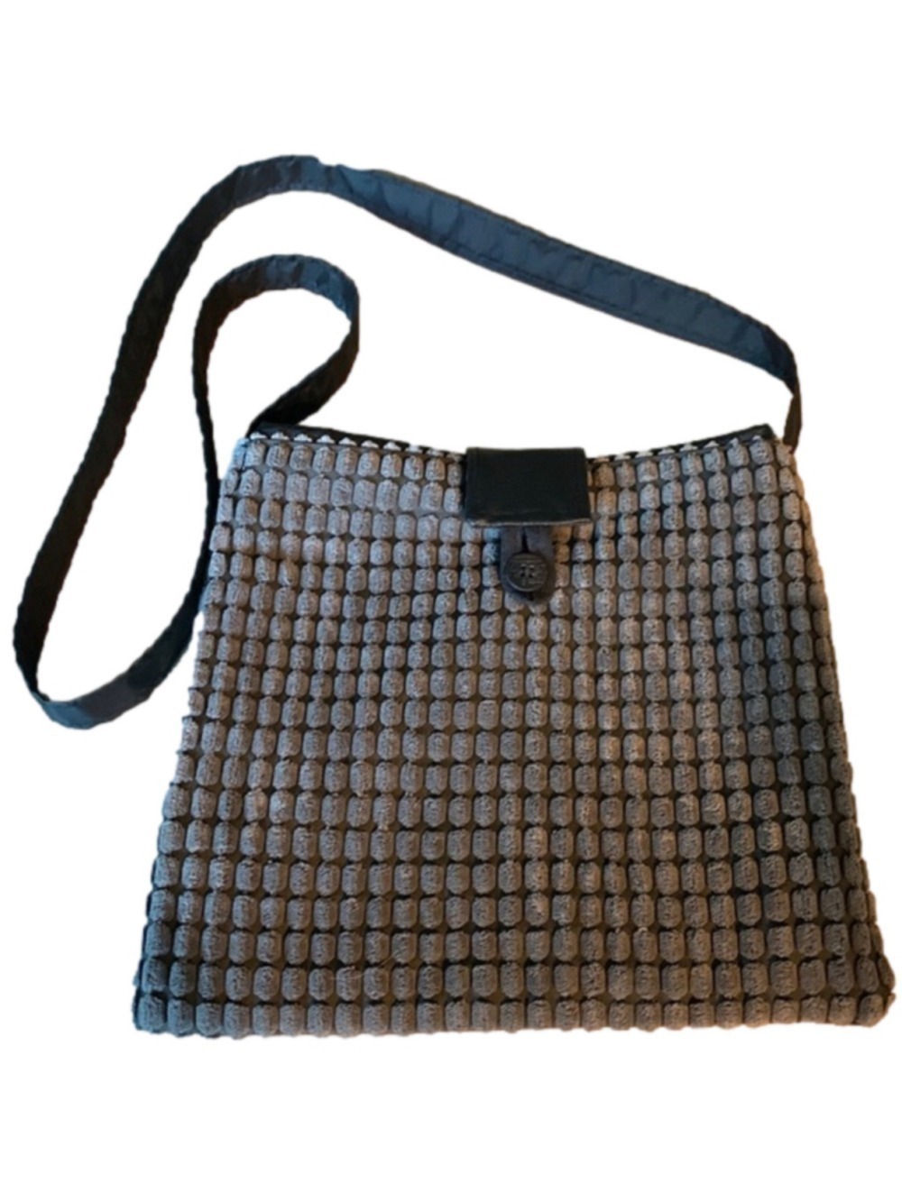 Grey and black fabric crossbody purse